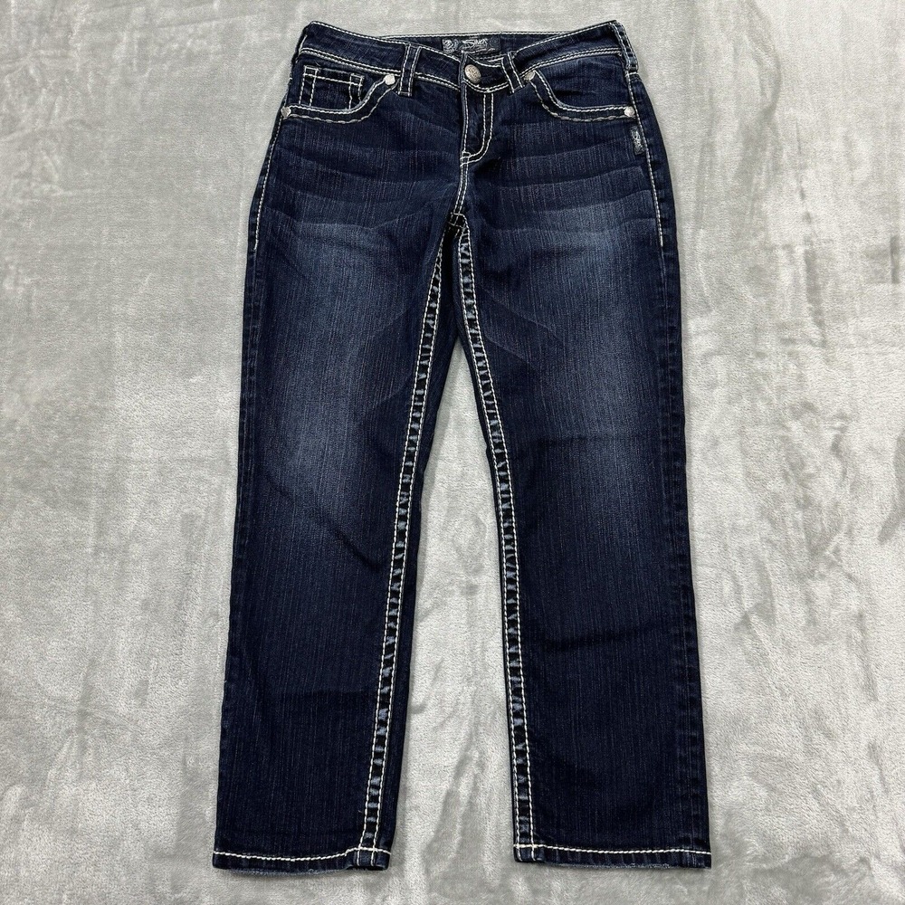 Silver Jeans Womens 28 Blue Suki High Capri Dark Wash Denim Pockets Logo Casual